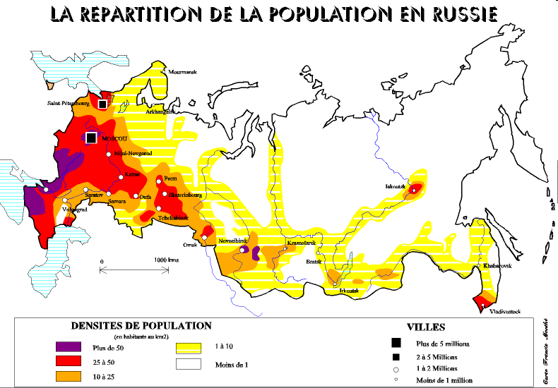 Socioekonomická geografie: OBYVATELSTVO Nerovnoměrné osídlení Především kolem velkých řek Vysoký celkový úbytek obyvatel Nízký přirozený přírůstek Emigrace Národnostní složení: Rusové (81%) Tataři