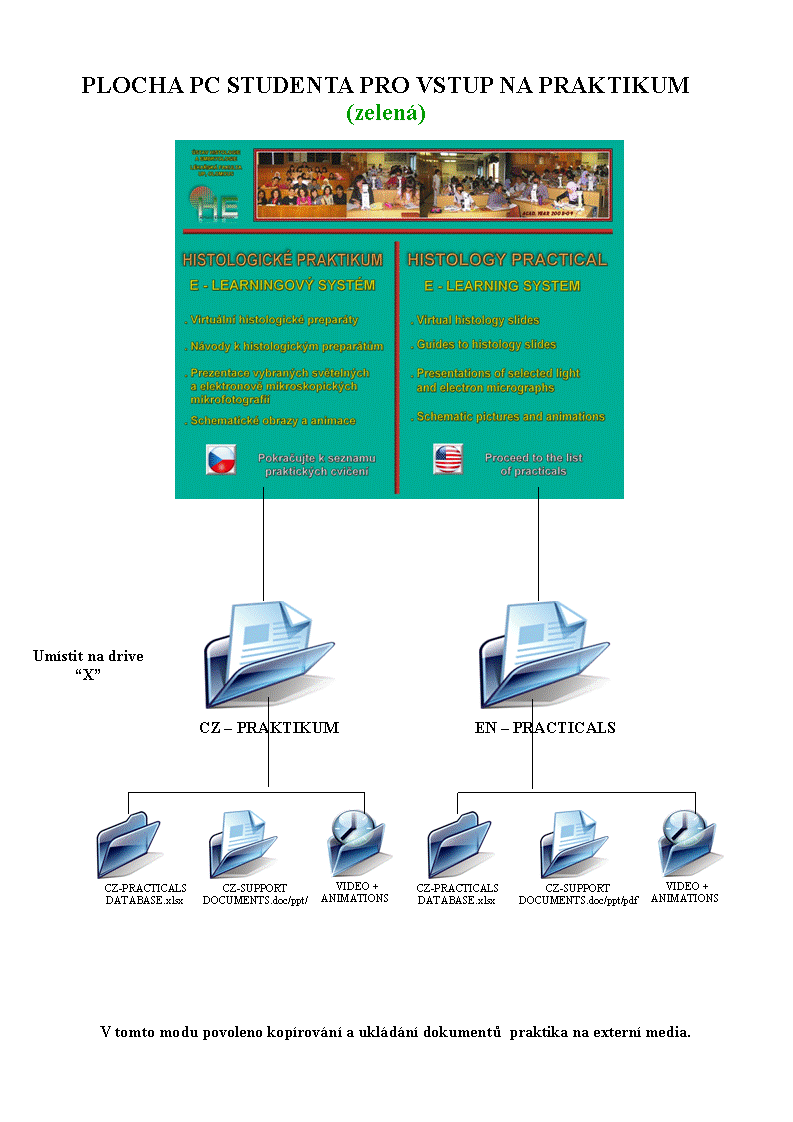 Plocha PC studenta pro vstup do databáze praktika Student může pro svou potřebu kopírovat a ukládat dokumenty praktika a vlastní poznámky na externí