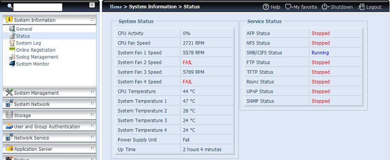 produktu.), Firmware Version (verzi firmware) a System Up Time (dobu chodu). System Information (Systé mové informace) Položka Popis Manufacturer (Výrobce) Zobrazí název výrobce systému. Product No.