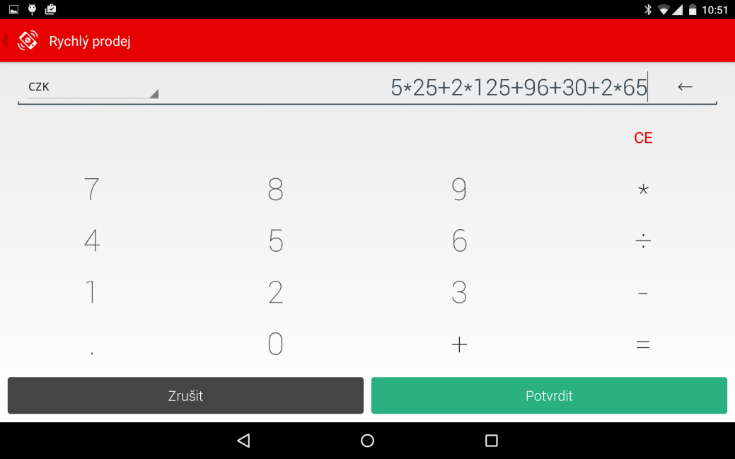 RYCHLÝ PRODEJ Kalkulačka umožní obchodníkovi zadat cenu nebo použít základní matematické