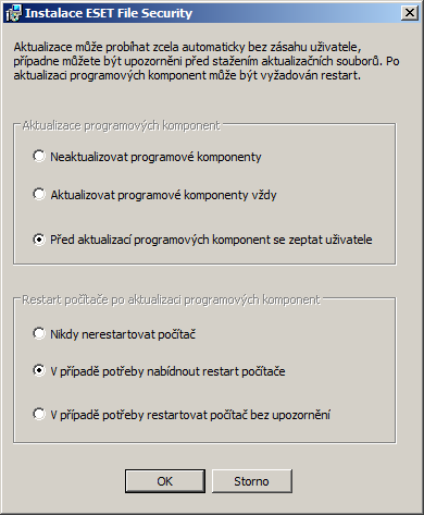 Pokud pro připojení proxy-serveru používáte a vybrali jste tuto možnost, v dalším kroku Vás instalátor požádá o upřesnění nastavení proxy-serveru.