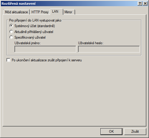 4.3.1.2.3 Připoj ení do LAN Při aktualizaci z místního serveru, na kterém je spuštěn systém NT, se k vytvoření připojení autorizace standardně vyžaduje.