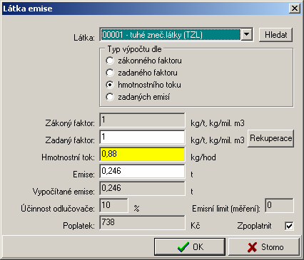 14.3 Upřesňující zadání - emise Karta obsahuje čtyři přepínače, pomocí kterých se volí typ výpočtu. Mezi přepínači a položkami na kartě je vytvořena přímá vazba, tzn.