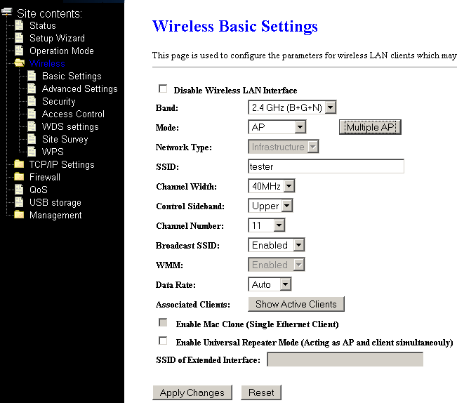 Lze zde také zapnout funkci Universal Repeater Mode, kdy router v režimu client přijímá na jednom SSID a zároveň na jiném SSID vysílá jako