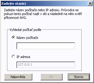 Pokud zvolíte přidání pouze jedné stanice, zobrazí se následující dialog: Klikněte buď na pole Název počítače nebo IP adresa a vyplňte požadovanou hodnotu.