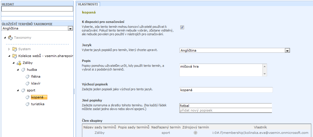 Kapitola 2: SharePoint 59 Vypočítáno Spravovaná metada Synonymum Sloupec Stáří Typ: Počítané Popis: Aktuální stáří dítěte Vzorec: =(Vytvořeno-Narození)/365,25 Typ dat vrácených tímto vzorcem: Číslo