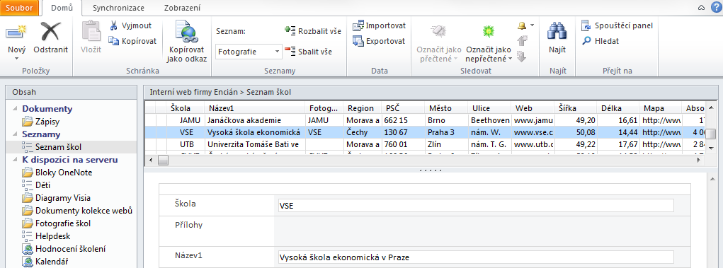 Kapitola 2: SharePoint 88 Připojit k aplikaci Outlook: Obdobně jako kalendář či kontakty je možné doplnit zobrazování seznamu SharePoint ve složce Seznam služby SharePoint.