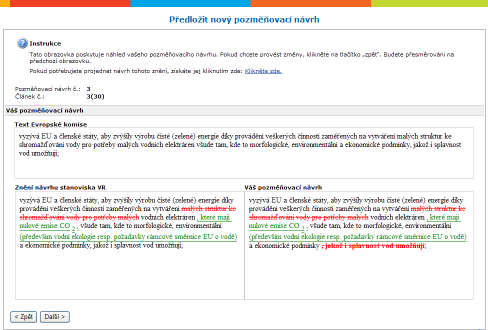 Krok 3 Kontrola výsledku Systém automaticky zobrazí pozměňovací návrh se správně zformátovaným textem.