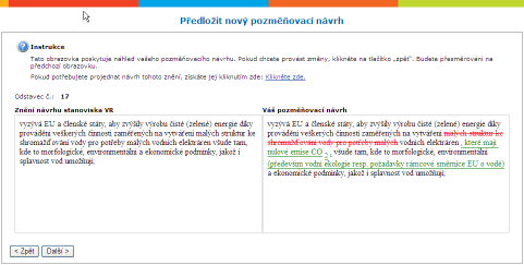 Krok 3 Kontrola výsledku Systém automaticky zobrazí pozměňovací návrh se správně zformátovaným textem.