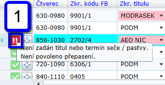 Chyby v aplikaci lze zobrazit pro jednotlivé záznamy najetím kurzoru myši nad symbol ikony s chybou nebo varováním (1). 5.3.4.