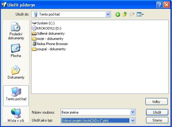 2.1.2. Uložení souboru projektu Uložení se provádí jako u jiných programů pomocí Roletového menu a to následovně: Klikneme na ikonu otevře se okno Uložit půdorys.