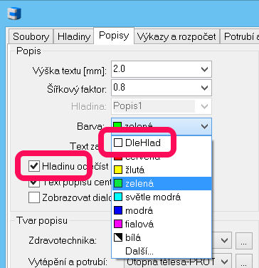 tato možnost k dispozici. Změny lze provádět u jednotlivých značek nebo celý adresářů, včetně podadresářů. V připravené databázi jsou tloušťky nastavené DLEHLAD (DLEBLOK). Obr.