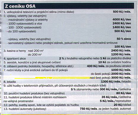 Boj proti pirátům 79 Obrázek 10.2.: Z ceníku OSA v časopise TÝDEN č. 08/2003. notové osnovy nutno též zaznamenat nejméně osm taktů refrénu a pod ně vepsat text!