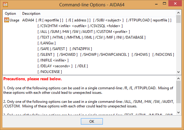 Parametry příkazového řádku 4 PARAMETRY PŘÍKAZOVÉHO ŘÁDKU Edice AIDA64 Network Audit nabízí několik možností příkazového řádku, se kterými můžeme přizpůsobit audit sítě, automatizované vytváření