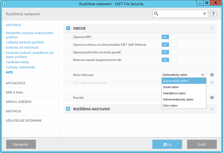 ESET File Security má vestavěnou technologii Self -Def ense, která brání škodlivé aplikaci v narušení nebo zablokování antivirové ochrany.