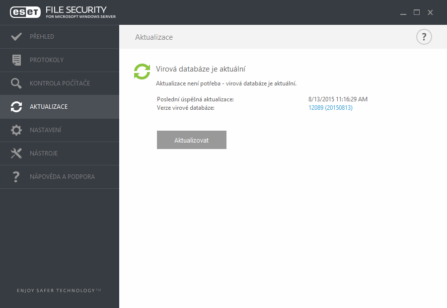 Poslední úspěšná aktualizace zobrazuje datum, kdy se program naposledy aktualizoval. Pokud nevidíte dnešní datum, virová databáze nemusí být aktuální.