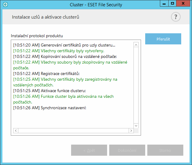 Pokud jste správně nakonfigurovali ESET Cluster, v hlavním okně