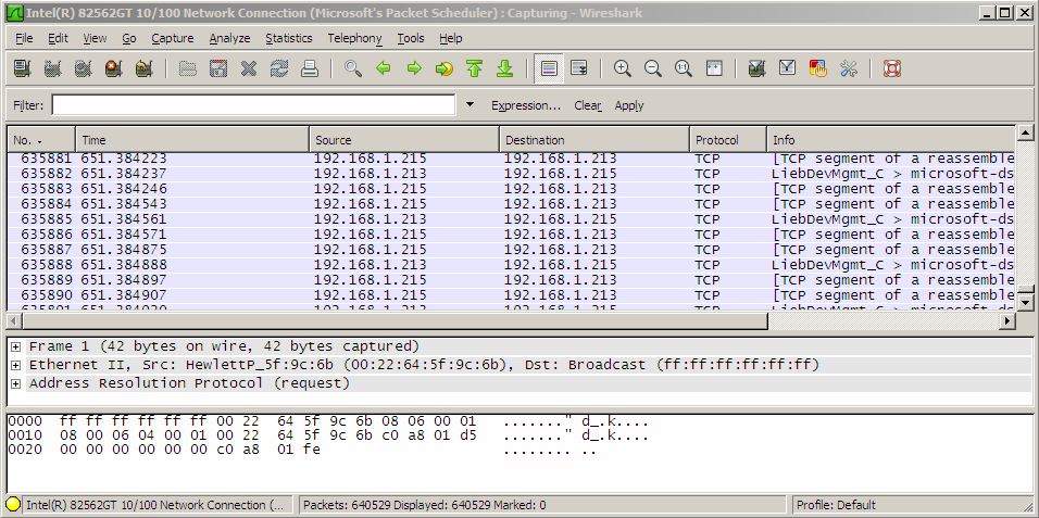 Strana 48 Wireshark. První spuštění bylo předpokládáno na 11.6.2010 tedy pracovní den a druhé spuštění dne 12.6.2010 toto spuštění mělo za cíl monitorovat provoz mimo pracovní dny.