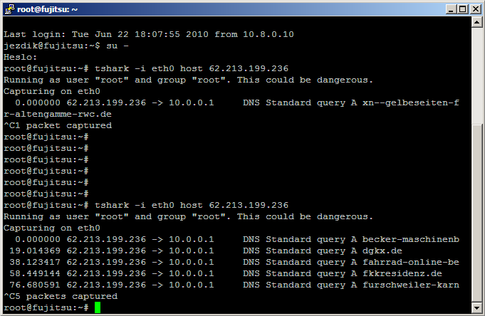 Strana 50 programem TShark, který byl spuštěn na serveru (TShark jednodušší verze programu Wireshark). obrázek 18 zachycená neznámá komunikace zdroj: autor 5.4.