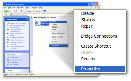 4. Uvidíte ikonu Local Area Connection (Připojení lokální sítě),