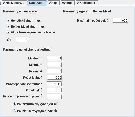 Obrázek 7 - Výchozí nastavení aplikace Vstup Na kartě vstup se po načtení vstupních dat z textového souboru tato data zobrazí. Případně je zde lze dále upravit.