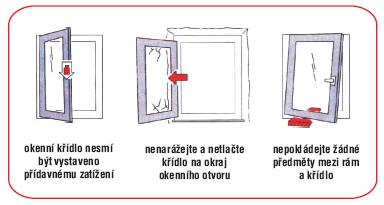 ISO 9001:2001, ISO 14001:2005 2/11 2. Bezpečná obsluha Okenní křídlo nesmí být vystaveno přídavnému zatížení. Nenarážejte a netlačte křídlo na okraj okenního otvoru.