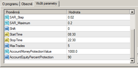 MaxTrades: kolik obchodů může být otevřeno současně AccountMoneyProtectionValue: Při dosažení této velikosti účtu (v měně účtu) se robot vypne, uzavře všechny obchody a přestane