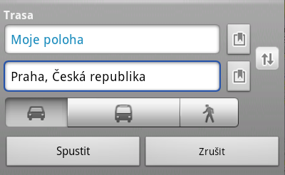 122 Mapy a umístění Získávání trasy Můžete vyhledat podrobnou trasu do cíle. Aplikace Google Maps může poskytnout směr pro cestování pěšky, veřejnou dopravou nebo vozidlem. 1.