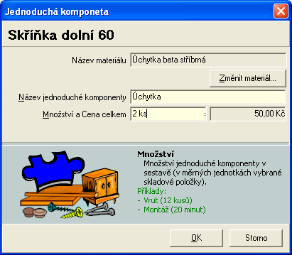 8. Tlačítkem Hrana vyberete délkový materiál hrany 1 pro olepení stran. Poté zaškrtnete strany, které se mají touto hranou olepit.