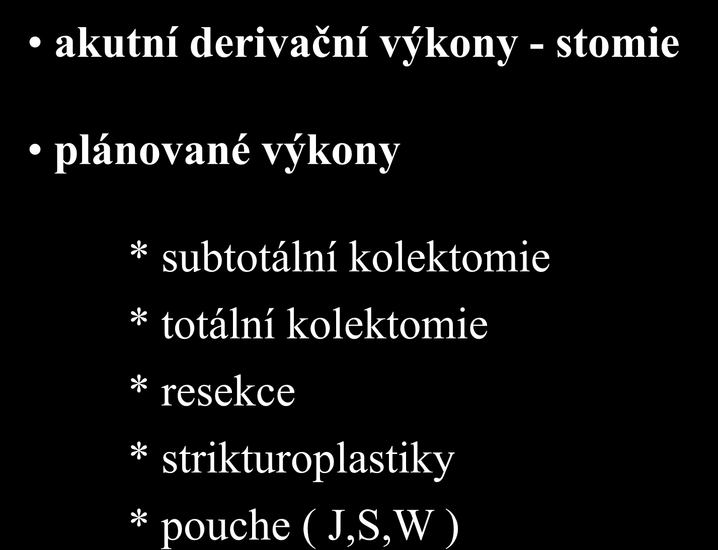 IBD Chirurgická léčba akutní derivační výkony - stomie plánované výkony *