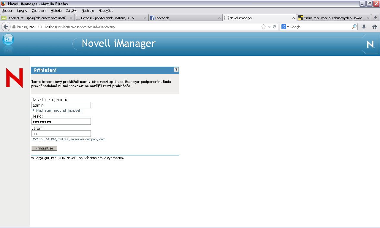 Obrázek č. 2.:Přihlášení k imanageru Zdroj: vlastní Přihlášení do sítě Přihlášení uživatele do sítě probíhá obvykle jednoduchým způsobem.