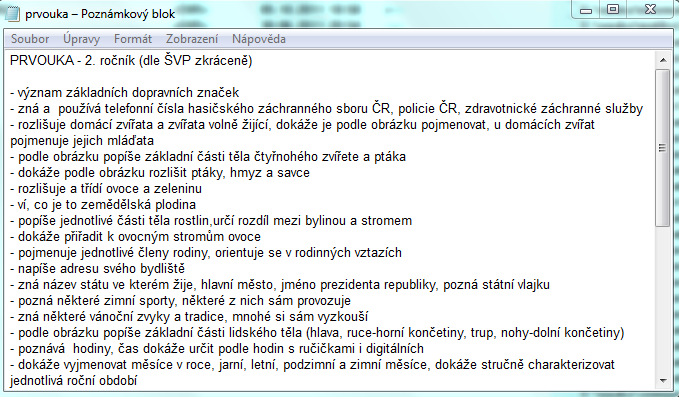 FORMÁT TXT Poznámkový blok (= Notepad)