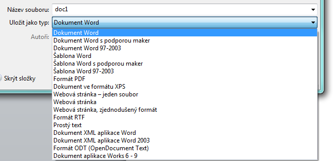 Textový editor Word umožňuje ukládání