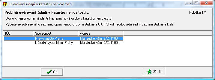 záznam ověřit vůči katastru nemovitostí stisknutím tlačítka Ověřit přímo na tomto formuláři. V okně Detail lze vyplňovat data stejně jako na hlavním formuláři.