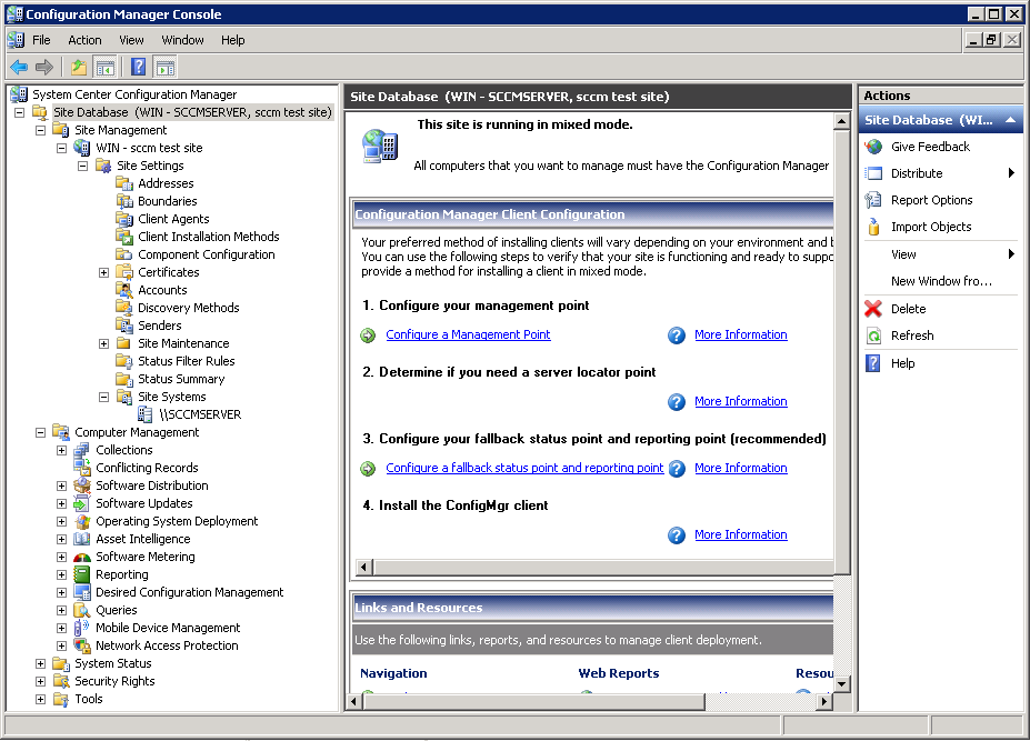 2.3. CONFIGURATION MANAGER CONSOLE SCCM Ilustrace 1: SCCM konzole Na ilustraci č. 1 je vidět, že zmíněná konzole je velmi rozsáhlá, a proto chvíli trvá, než se v ní nový uživatel zorientuje.