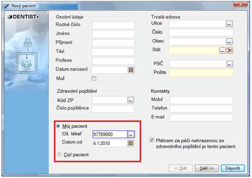 Strana 5 leden 2010 Pokud přidáváte do programu nového pacienta, můžete ihned určit, zda si pacienta zaregistrujete, nebo jestli přišel pouze na bolestivost a je tedy pro Vás cizím pacientem.