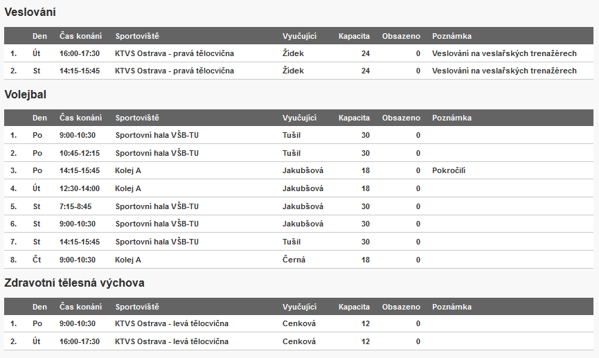 3.4.5 Náhled sportu Menu: Rozvrh -> Volba sportu -> Náhled rozvrhu Před období než proběhne volba sportu, si zde může student prohlédnout rozvrh