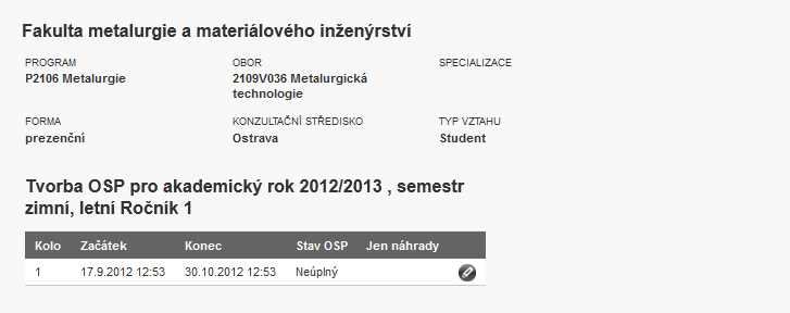 4. Osobní studijní plán 4.1. Předměty Přehled předmětů v akademickém roce a statistika získání kreditů.