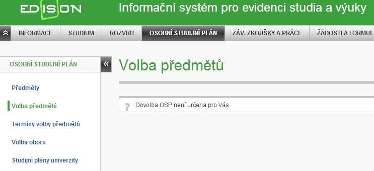 Student si bude moci podat i neúplné OSP, což znamená, že nebude mít např. 60 kreditů za akademický rok nebo nebude mít vybrán min. počet předmětů nebo kreditů, pokud je u bloku uvedeno.