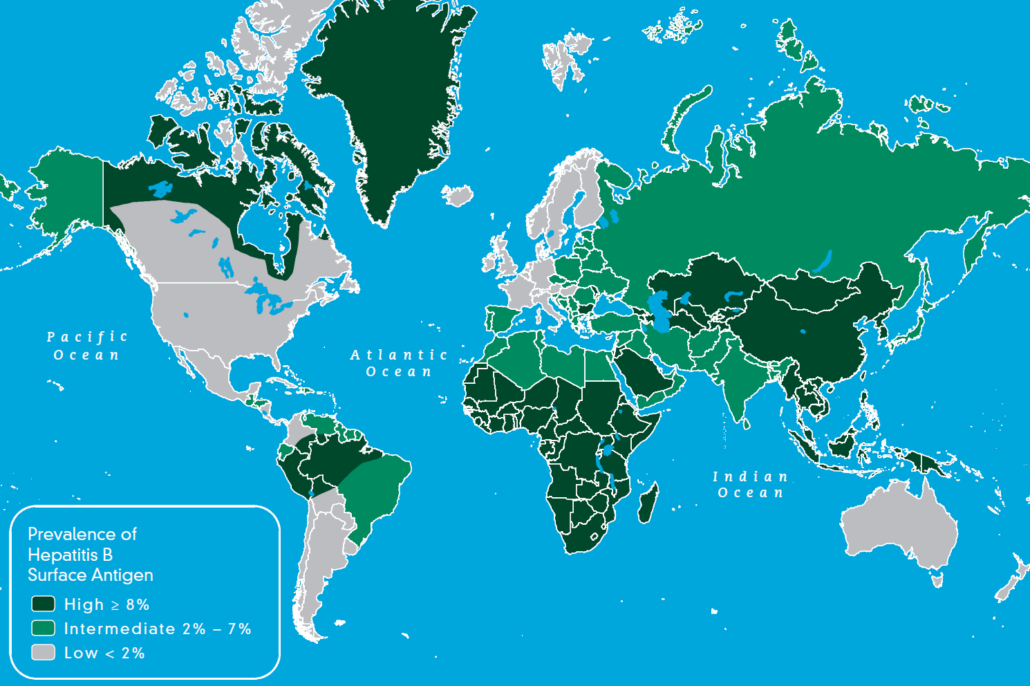 Hepatitis B: Epidemiologická data Prevalence HBsAg Vysoká 8% Střední 2% až 7% Nízká < 2% 350 millionů osob s chronickou infekcí (HBsAg+) 2 miliardy osob s prodělanou infekcí Země původu je největším