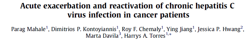 Retrospektivní studie (2008-2009) 308 pacientů HCV RNA pozitivních, 33 z nich mělo akutní exacerbaci infekce (11 %) Nikdo z pacientů neměl známky akutního jaterního sehání