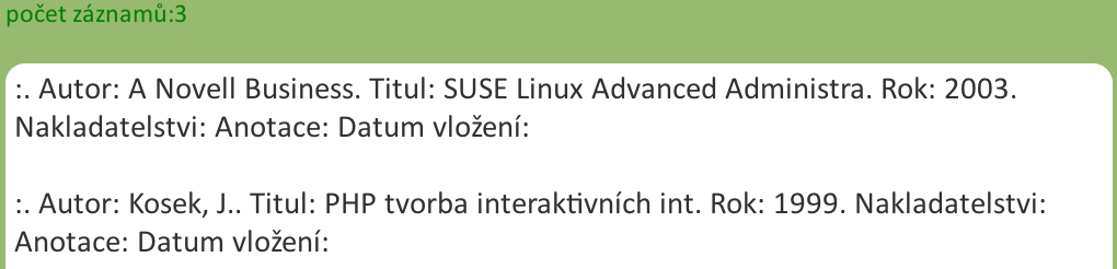 6. Dotaz potřebujeme vypsat evidované Autory a tituly a roky vydání publikací, které byly vydány v roce