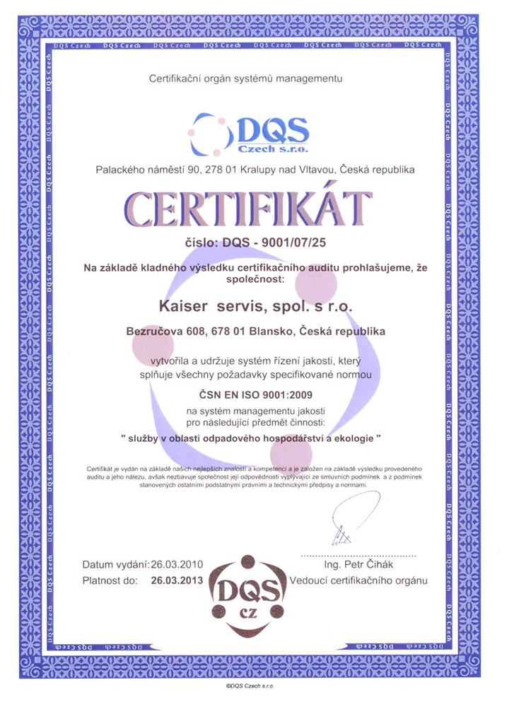 PŘÍLOHA P I: CERTIFIKÁT ISO 9001