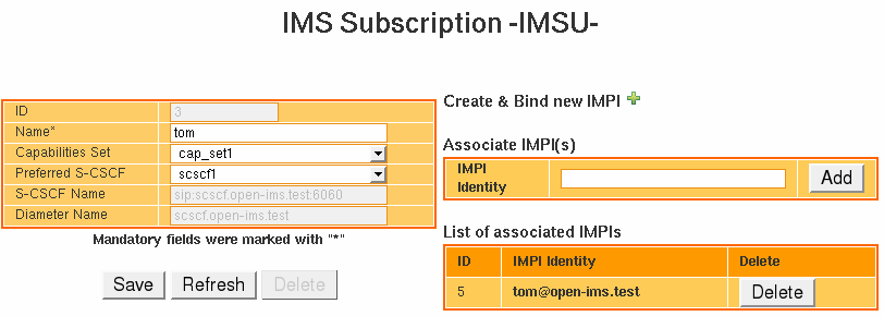 Open IMS Core 58 Přiřazenou soukromou identitu danému uživateli můžeme také vidět v menu IMS Subscription, kde si vyhledáme našeho uživatele.