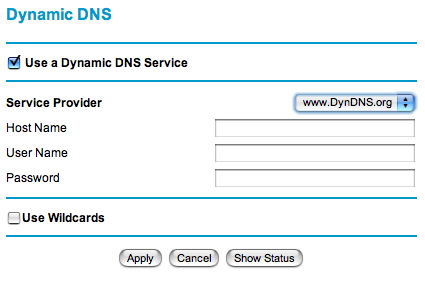 Váš bezdrátový směrovač obsahuje klienta služeb pro dynamické DNS. Abyste jej mohli používat, musíte si nejdříve vytvořit účet u některé ze služeb poskytujících služby dynamického přiřazování názvu.