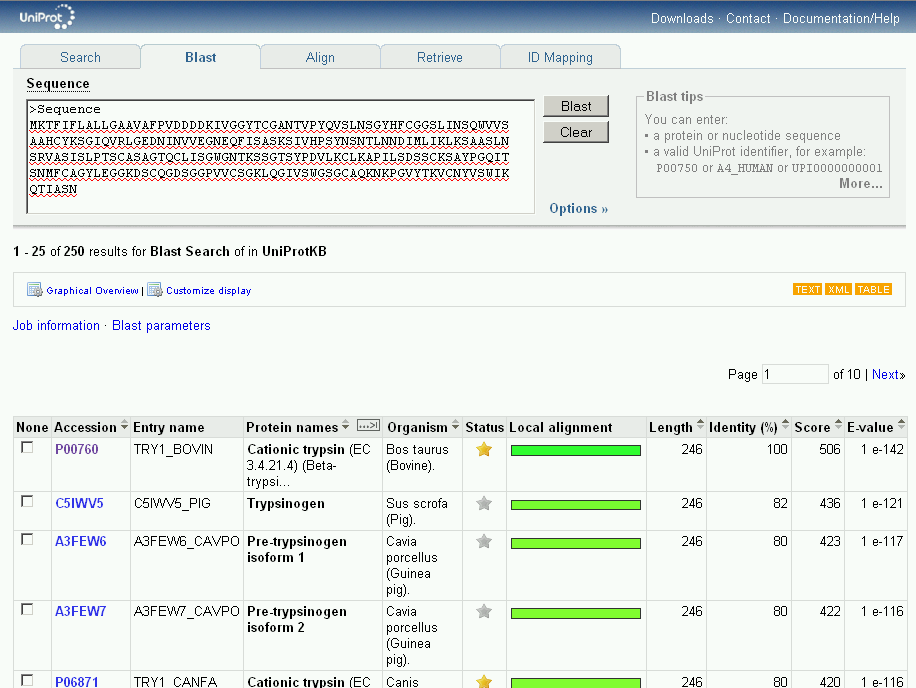 UniProt BLAST http://services.uniprot.