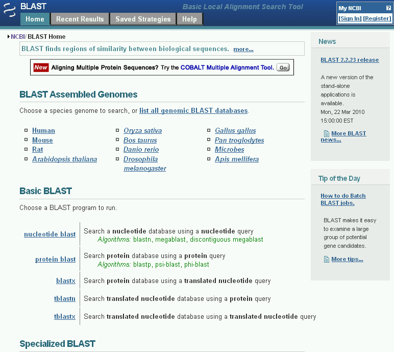 BLAST Basic Local Alignment Search Tool at NCBI (http://blast.ncbi.nlm.nih.