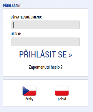 Přihlášení do aplikace Přihlášení do aplikace následně probíhá vyplněním uživatelského jména a hesla. Aplikace je primárně zobrazena v českém jazyce.