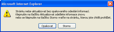 VII. Problém při aktualizaci stránek, kam se obrátit při potížích Někdy se může stát, že se při použití tlačítka zpět