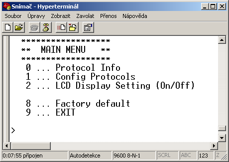 V menu vyberte položku Soubor, Vlastnosti. V zobrazeném okně vyberte záložku Nastavení, klikněte na Nastavení ASCII.